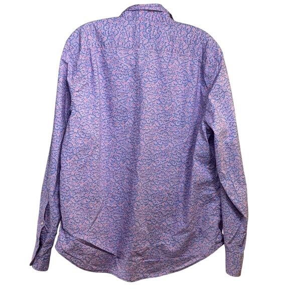 Bonobos Button Down Shirt Men's Large Regular Fit Cotton Pink Dots Blue Vines - Picture 2 of 4